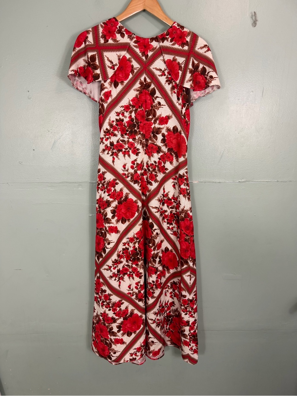 Hill House The Davina Dress Floral Red Ivory Small